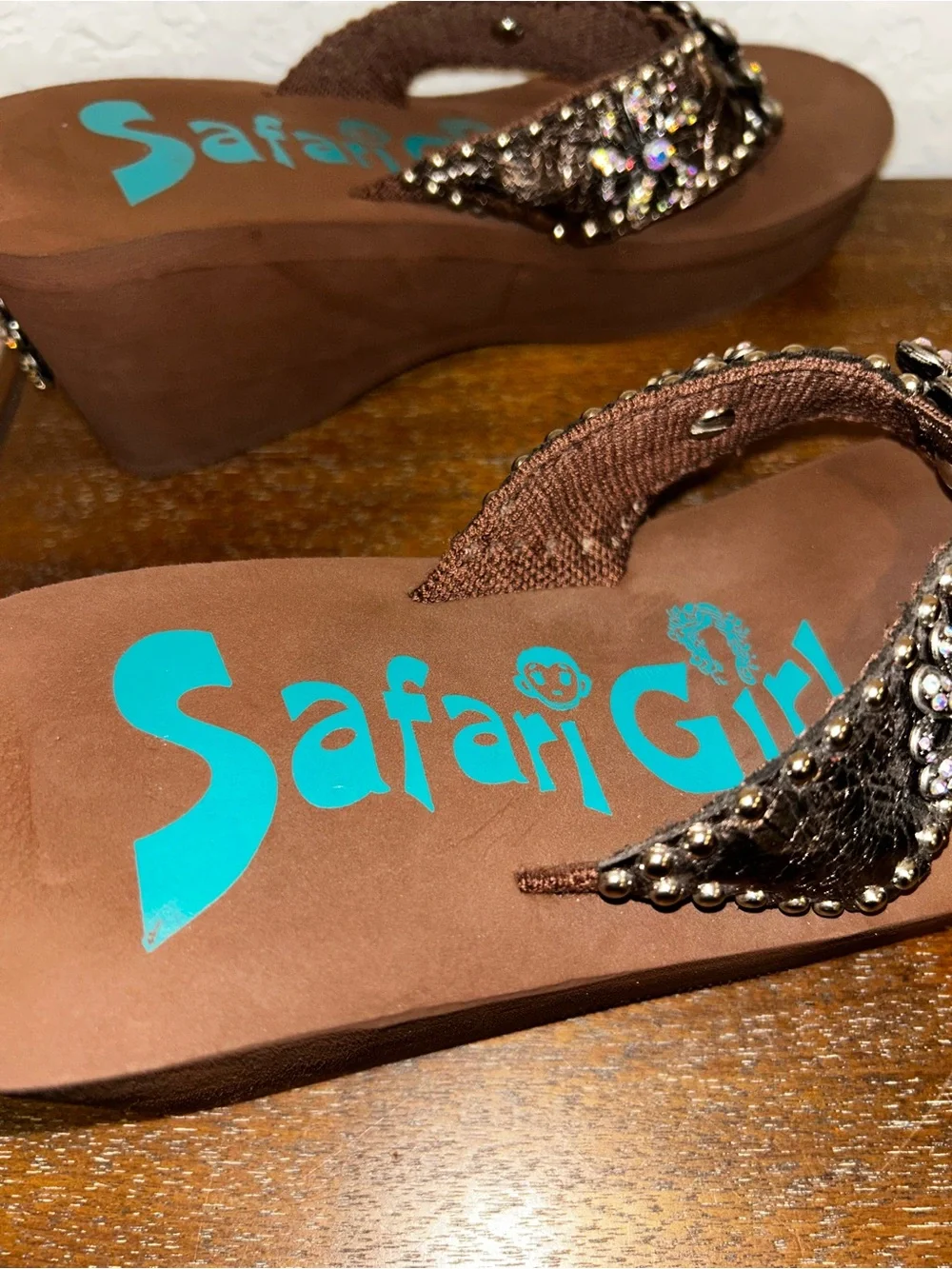 Safari Girl Jeweled Western Chunky Platform Thong Sandal Shoes